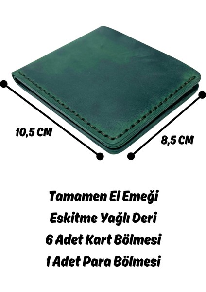 El Yapımı Deri Premium Cüzdan Yeşil Geniş Model