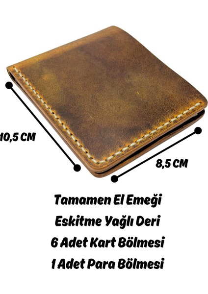 El Yapımı Deri Premium Cüzdan Taba Geniş Model