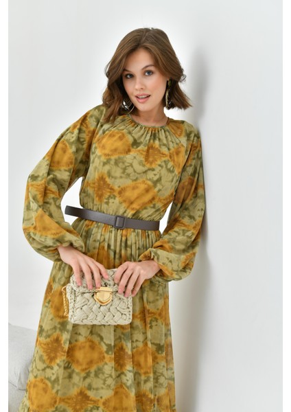 Kadın Desenli Tül Elbise Asit 30763