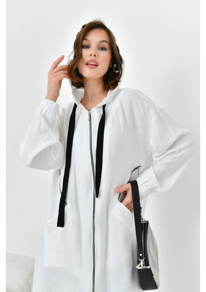 Kadın Fermuarlı Kapişonlu Kap Ekru 30754 fiyatları