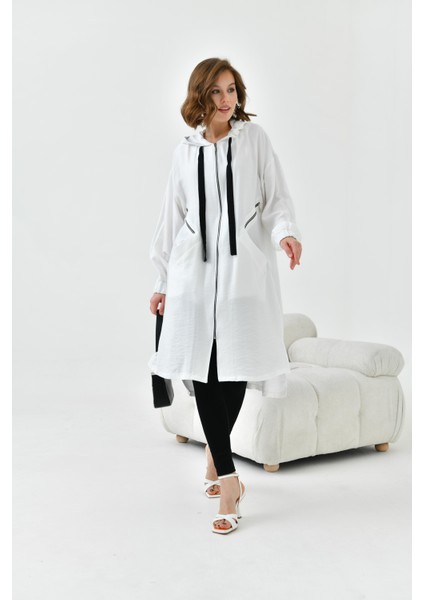 Kadın Fermuarlı Kapişonlu Kap Ekru 30754 fırsatları
