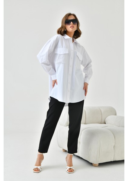 Kadın File Cepli Poplin Gömlek Ekru 30768 modelleri