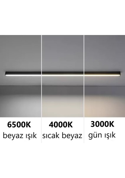 Linear Lineer 60cm Siyah Kasa Beyaz Işık 6500K Ledli Sarkıt Modern Led Avize, Salon, Mutfak, Masa Üstü Avize