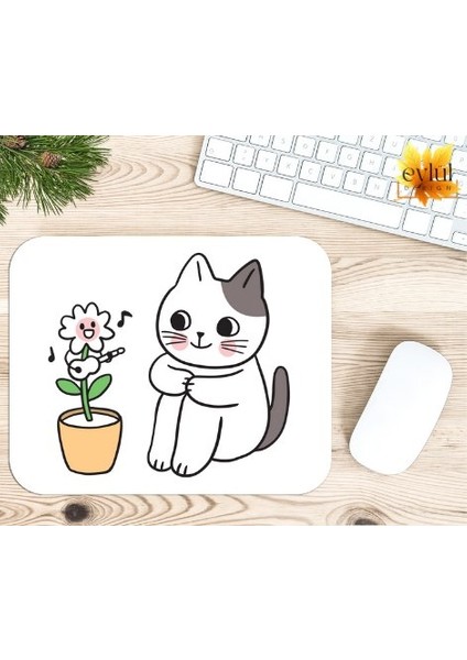 Kedi Baskılı Özel Tasarım Dikdörtgen Kaydırmaz Mousepad
