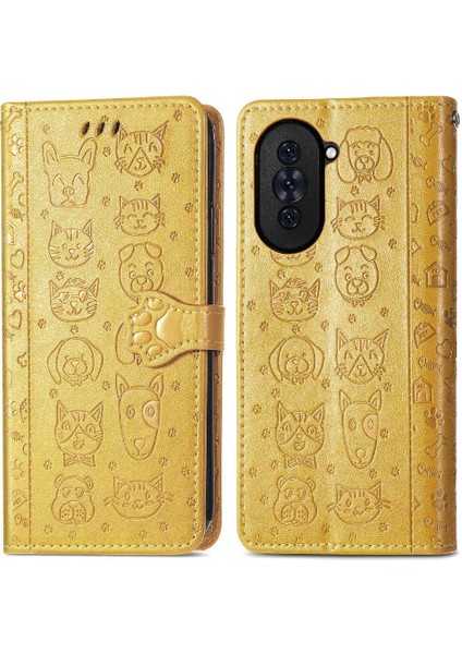 Huawei Nova 10 Için Karikatür Hayvanlar Darbeye Deri Telefon Kılıfı (Yurt Dışından)