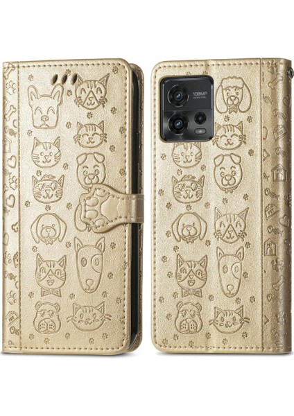 Moto G72 Için Deri Karikatür Hayvanlar Çevirin Kısa Kayış Telefon Kılıfı (Yurt Dışından)
