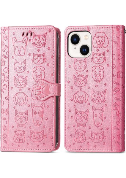 Iphone 14 Için Artı Darbeye Karikatür Hayvanlar Deri Flip Telefon Kılıfı (Yurt Dışından)