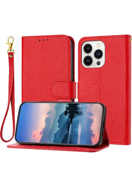 Iphone 13 Için Pro Litch Desen Kart Yuvaları Tutucu Cüzdan Flip Telefon Kılıfı (Yurt Dışından)