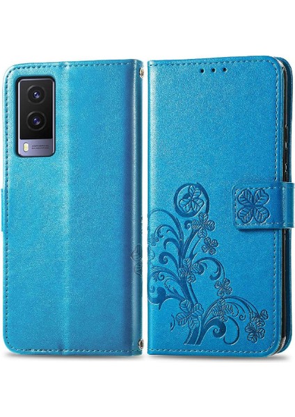 Vivo V21E 5g Için Dört Yapraklı Yonca Kısa Kayış Deri Çevirin Telefon Kılıfı (Yurt Dışından)