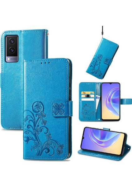 Vivo V21E 5g Için Dört Yapraklı Yonca Kısa Kayış Deri Çevirin Telefon Kılıfı (Yurt Dışından) modelleri
