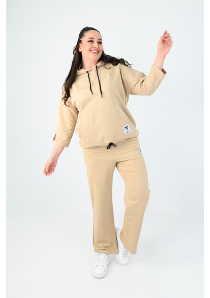 Kadın Büyük Beden Kanguru Cep Detaylı Eşofman Takımı 8026-24