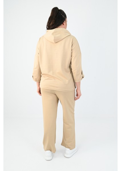 Kadın Büyük Beden Kanguru Cep Detaylı Eşofman Takımı 8026-24 modelleri