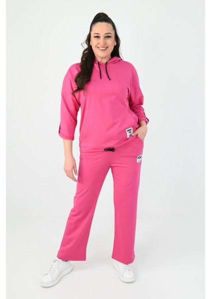Kadın Büyük Beden Kanguru Cep Detaylı Eşofman Takımı 8026-24