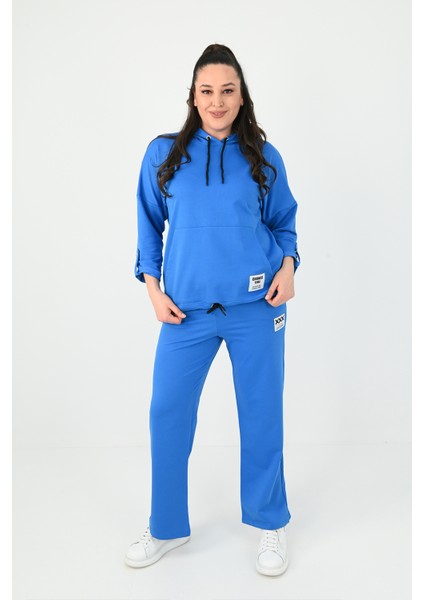 Kadın Büyük Beden Kanguru Cep Detaylı Eşofman Takımı 8026-24