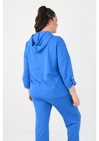 Kadın Büyük Beden Kanguru Cep Detaylı Eşofman Takımı 8026-24 modelleri