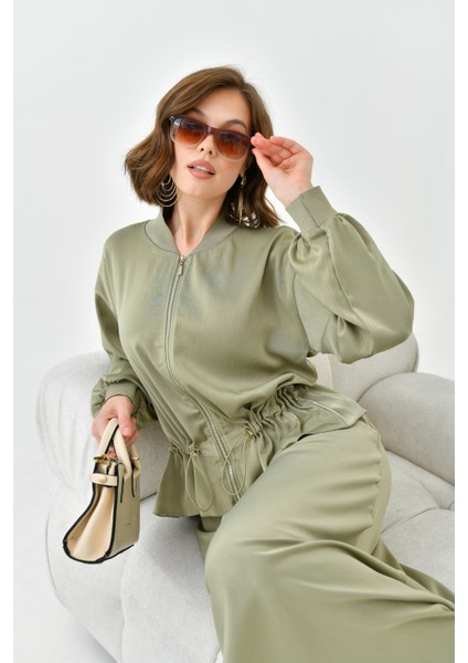 Kadın Büzgülü Ceketli Etekli Takım Çağla 30725 fiyatları