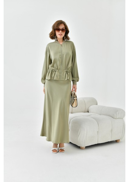 Kadın Büzgülü Ceketli Etekli Takım Çağla 30725 fırsatları