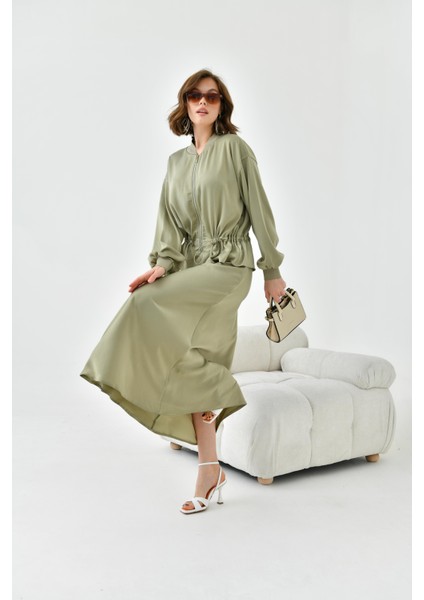 Kadın Büzgülü Ceketli Etekli Takım Çağla 30725 indirimleri