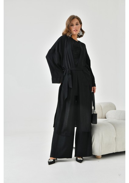Kadın Nakışlı 3'lü Keten Takım Siyah 30760 indirimleri