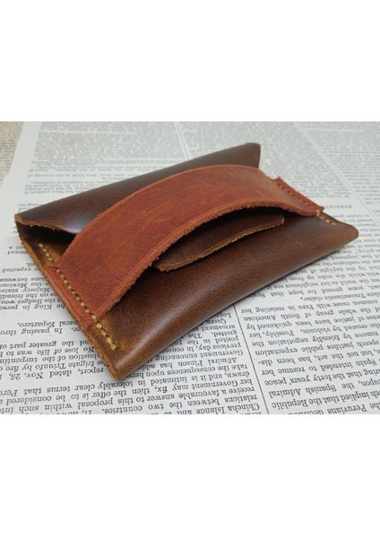 Crazy Hors Kesimden Dikime El Emeği Deri Minimalist Cüzdan Kartlık (11.5cm*7.5cm)