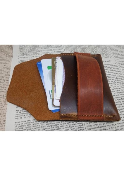 Crazy Hors Kesimden Dikime El Emeği Deri Minimalist Cüzdan Kartlık (11.5cm*7.5cm)