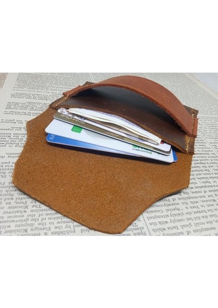 Crazy Hors Kesimden Dikime El Emeği Deri Minimalist Cüzdan Kartlık (11.5cm*7.5cm)