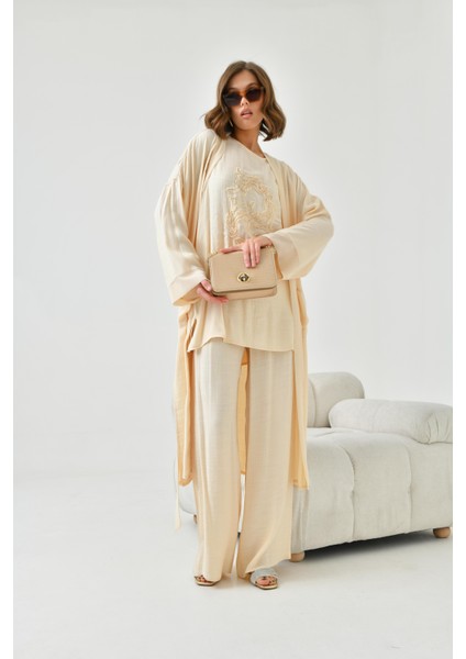 Kadın Nakışlı 3'lü Keten Takım Taş 30760 modelleri