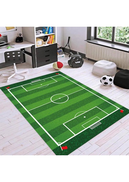 Futbol Sahası Desenli Dijital Baskılı Halı Kaydırmaz Tabanlı Yıkanabilir Çocuk Odası Halısı