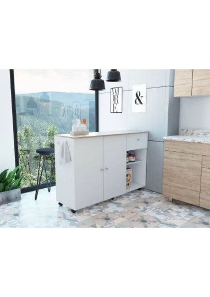 Alya Alt Modül 150 cm Beyaz Tezgah Dahil-Tekerlekli