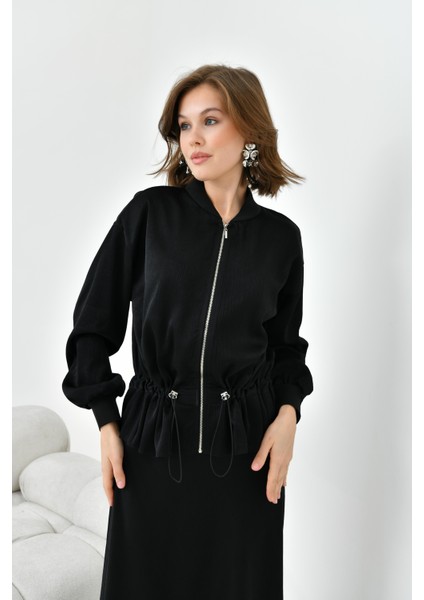 Kadın Büzgülü Ceketli Etekli Takım Siyah 30725 fiyatları