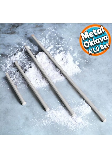 Alüminyum Metal Oklava 4'lü Set Börek Hamur Yufka Açma Silindir Yuvarlak (99-74-49-29) Uzun Kısa Mutfak Araç