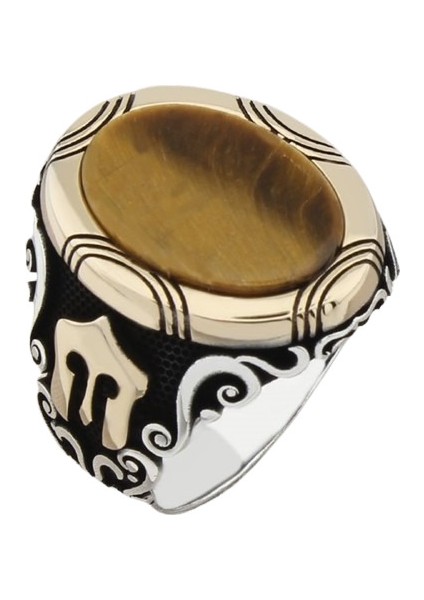 Erkek Yüzük Gümüş 925 Ayar Kaplangözü Taşlı