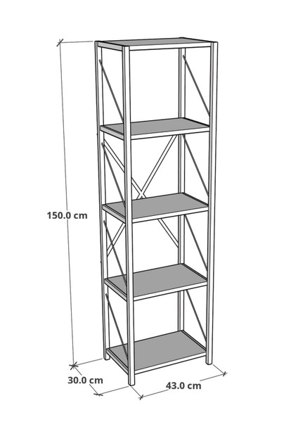 Metal Kitaplık 5 Raflı Dekoratif Kitaplık Atlantik Çam