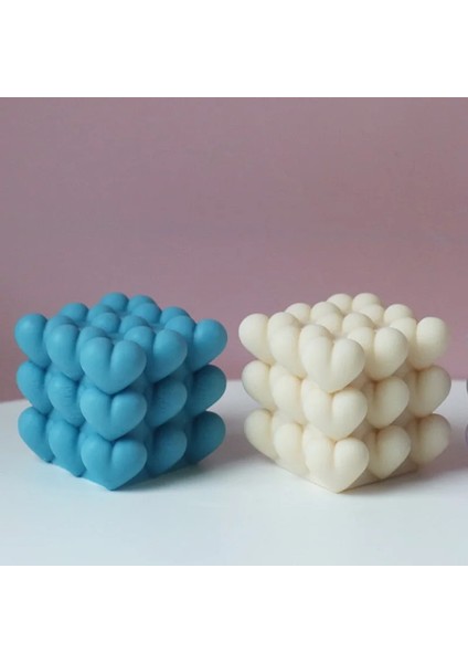 3x3 Kalp Şekli Küp Stili 3D Kalp Şekli Silikon Mum Kalıbı El Yapımı Küp Mum Yapma Kalıp Soya Balmumu Aromaterapi Kokulu Sabun Kalıpları (Yurt Dışından)