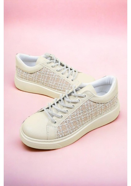 Cilt-Tekstil Garnili Sneakers Bej