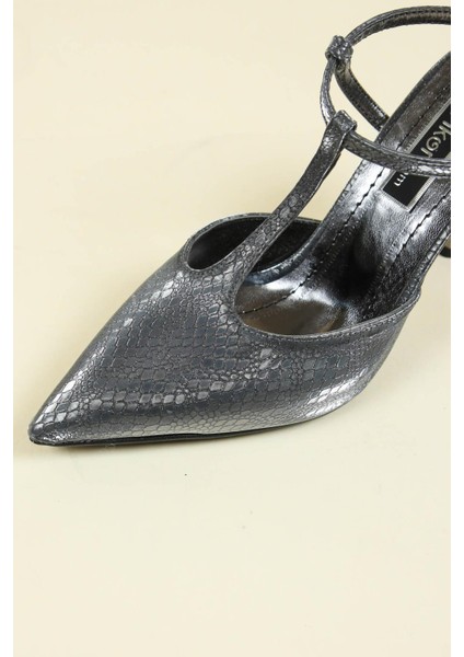 Yılan Desenli Direkli Arkası Açık Stiletto Platin fırsatları