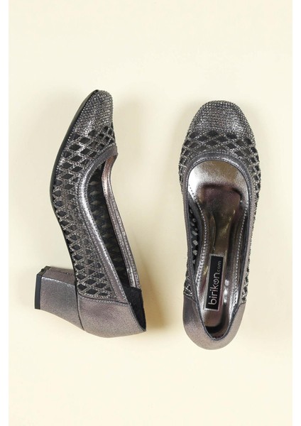 Lazer Taşlı Alçak Topuklu Ayakkabı PLATİN