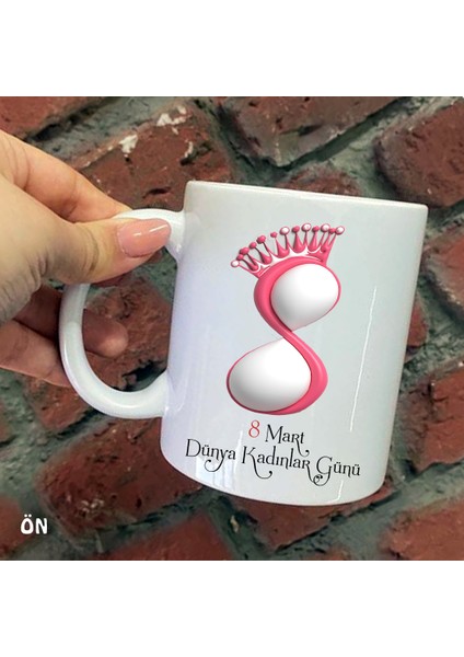 Size Özel Taçlı Pembe 8 Mart Dünya Kadınlar Günü Seramik Baskılı Kupa Bardaklar