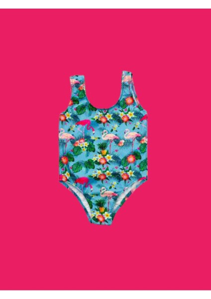 Kız Çocuk Tropik Desen Flamingo Mayo