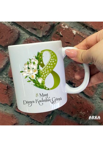 Size Özel Yeşil Çiçekli 8 Mart Dünya Kadınlar Günü Seramik Baskılı Kupa Bardaklar fiyatları