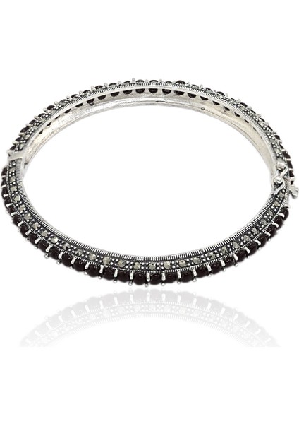 Oniks ve Markazit Taşlı Kadın Gümüş Bilezik 201022830
