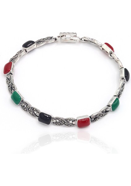 Karışık ve Markazit Taşlı Kadın Gümüş Bileklik 201022834