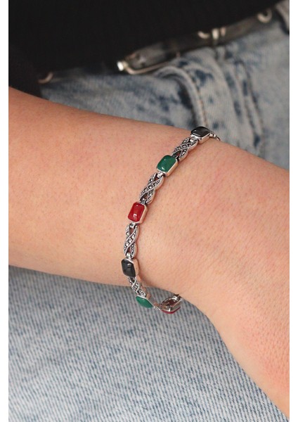 Karışık ve Markazit Taşlı Kadın Gümüş Bileklik 201022834 fırsatları