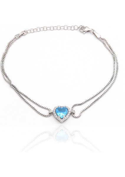 Damla Model Akuamarin Taşlı Zirkon Gümüş Bileklik 201022848