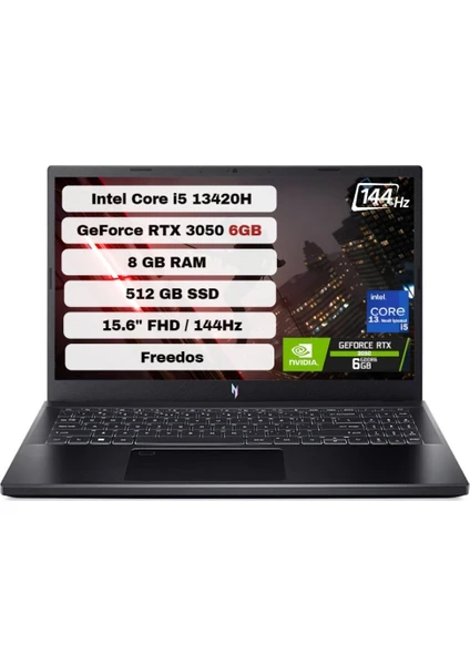 Nitro V 15 ANV15-51 Intel Core I5 13420H 8 GB 512 GB SSD Rtx 3050 6 GB Freedos 15.6" Fhd Taşınabilir Bilgisayar NH.QNCEY.001