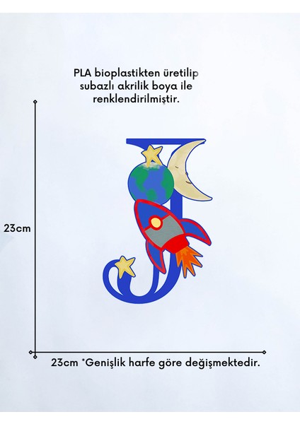 Alvina Atölye Uzay Figürlü Çocuk Odası Harf Duvar Dekoru - Bioplastik