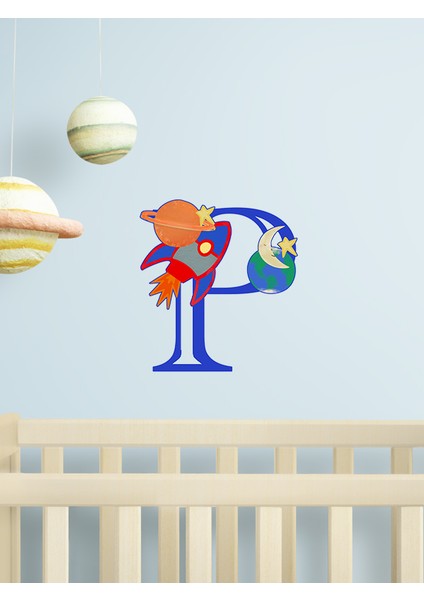 Uzay Figürlü Çocuk Odası Harf Duvar Dekoru - Bioplastik