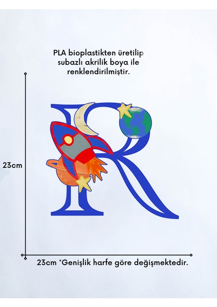 Alvina Atölye Uzay Figürlü Çocuk Odası Harf Duvar Dekoru - Bioplastik