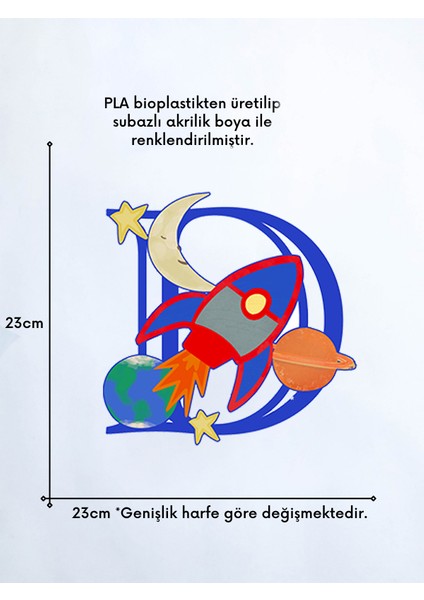 Alvina Atölye Uzay Figürlü Çocuk Odası Harf Duvar Dekoru - Bioplastik