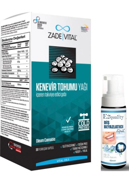 Kenevir Tohumu Yağı 30 Yumuşak Kapsül- Diş Beyazlatıcı Köpük Hediye